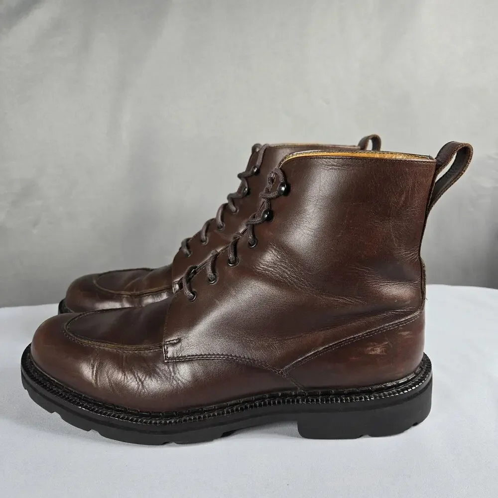 VTG Cole‎ Haan Country 07324 Combat Boots Mens 9.5 Brown Leather Moc Toe Lace Up